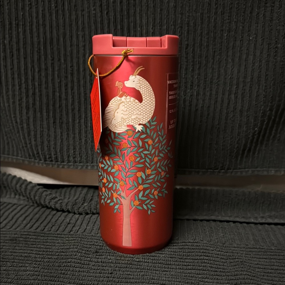 Elegant Red Travel Mug with Dragon Design